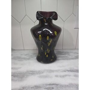 Murano Style Amethyst Glass Bust Vase, Hand-Blown MCM Art Decor, Spotted Torso